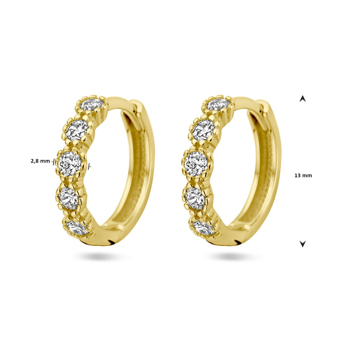 Aros de mujer de oro de 14k con circonitas – 13 mm