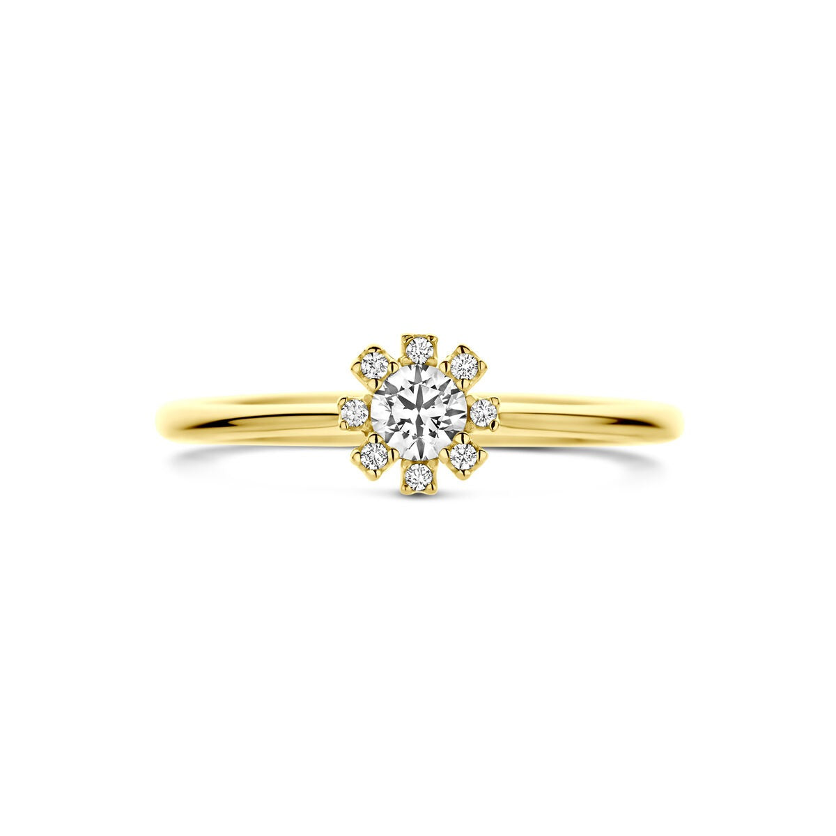 anillo de mujer en oro amarillo de 14k con circonitas – anillo elegante en estilo entourage