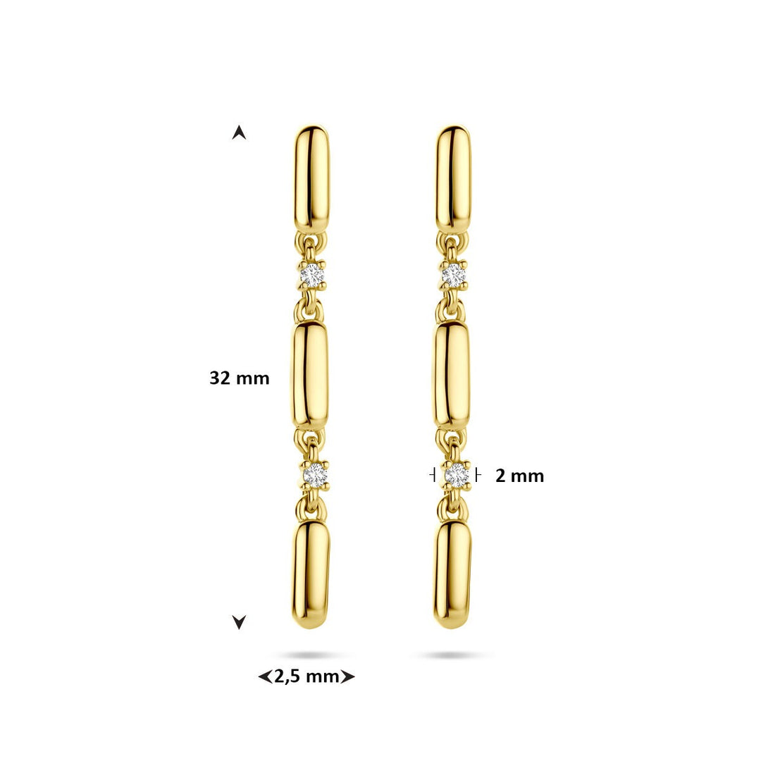 Gouden oorhangers met diamant – 14k geelgoud, 0.06ct briljantgeslepen (2x 0.03ct) h si 32 mm
