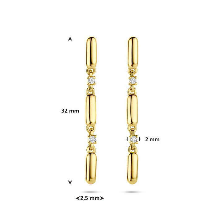 Gouden oorhangers met diamant – 14k geelgoud, 0.06ct briljantgeslepen (2x 0.03ct) h si 32 mm