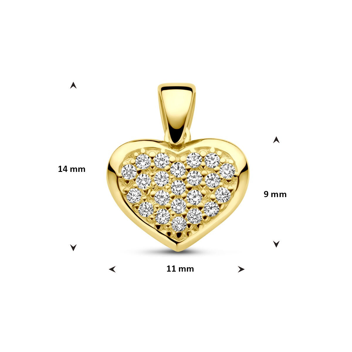 colgante en oro amarillo en forma de corazón con circonitas - impresionante colgante de mujer lleno de amor