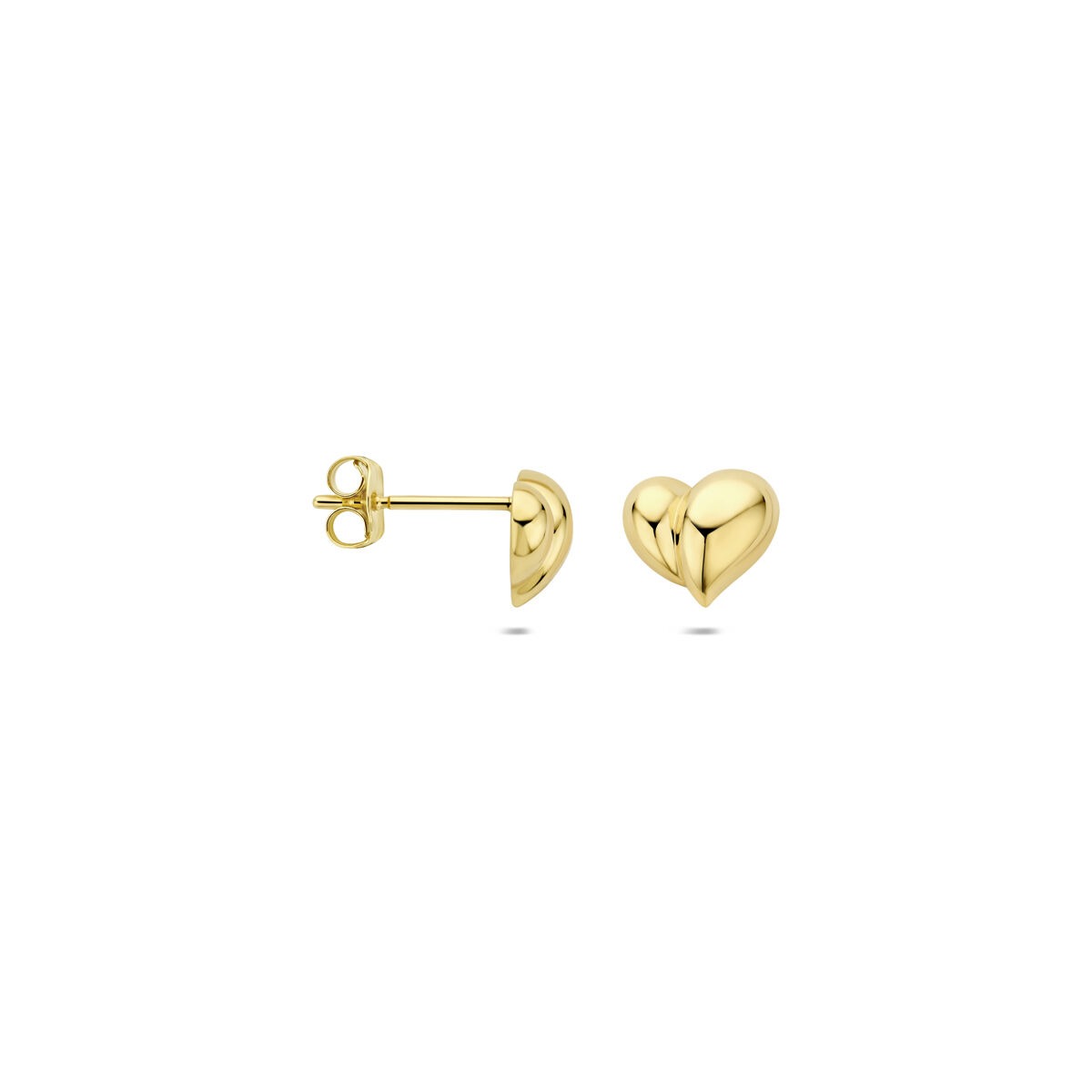 Pendientes de botón de oro amarillo en forma de corazón