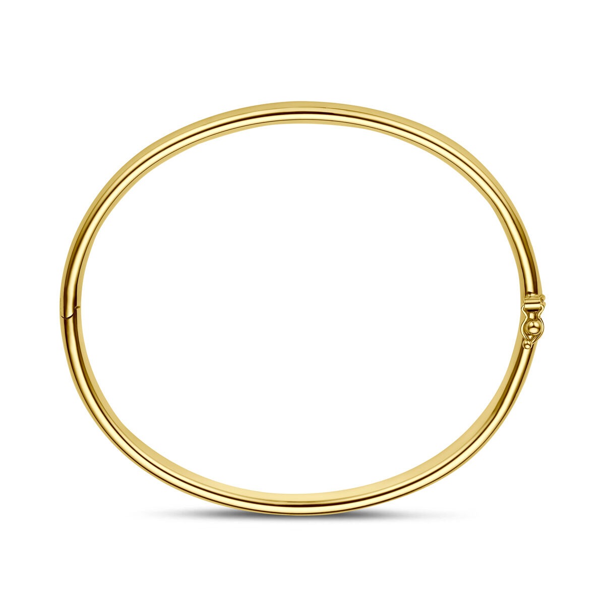 pulsera bangle de oro amarillo de 9k con tubo ovalado y núcleo de plata