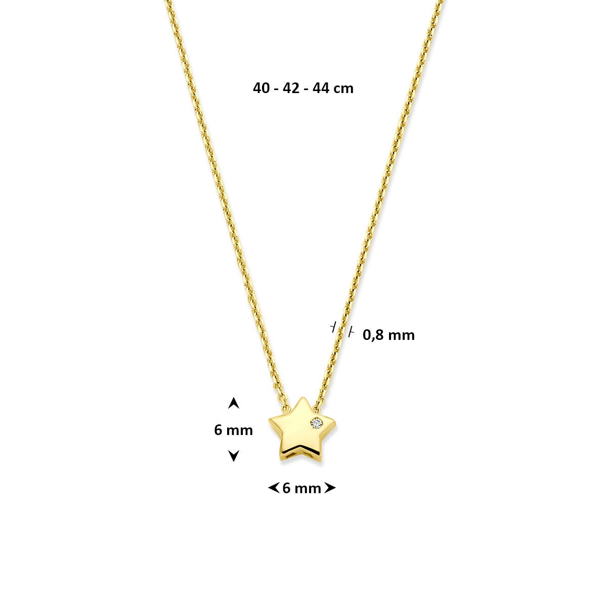 Collar de oro amarillo de 14k con estrella y diamante cultivado en laboratorio