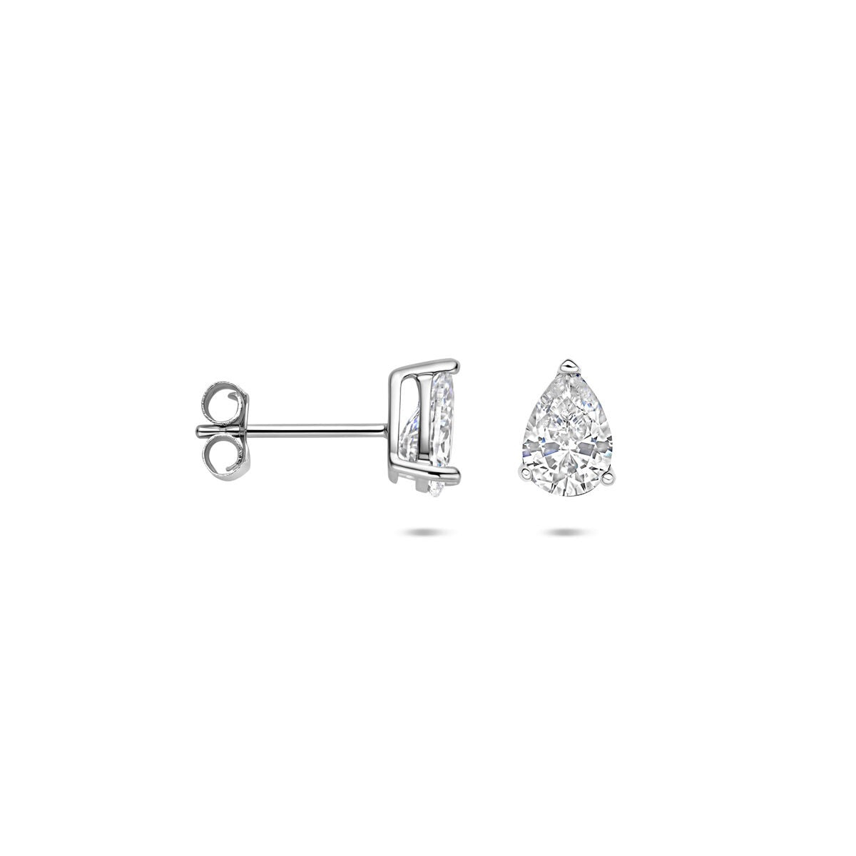 Pendientes de botón de plata con circonitas en forma de pera – 7.5 x 5.5 mm