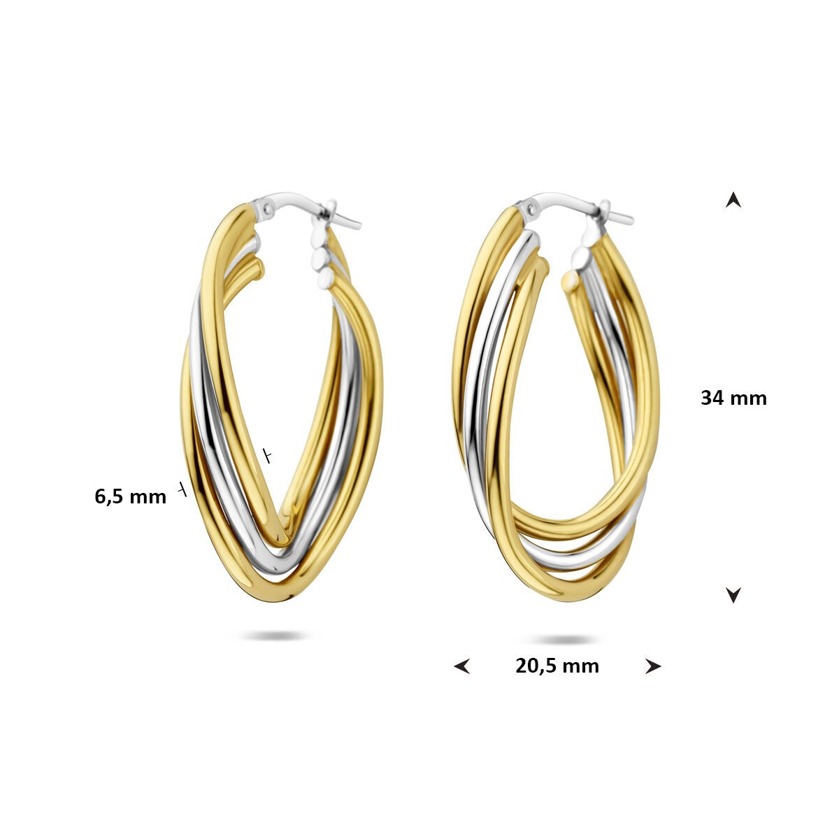 Aros ovalados de plata bicolor – elegante contraste en oro y plata