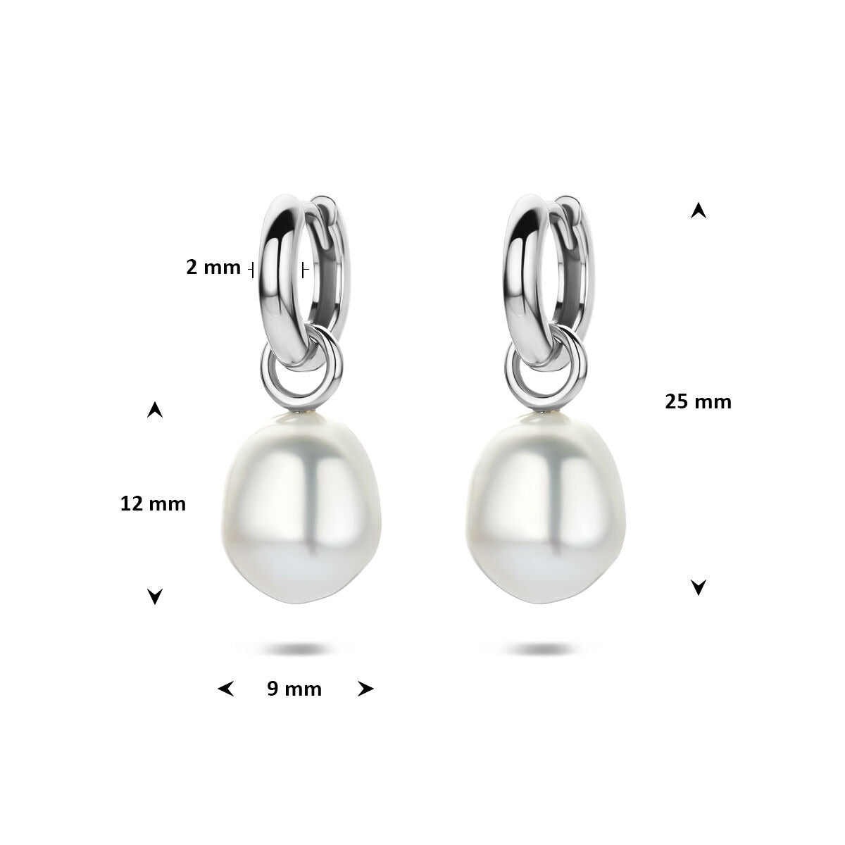 Aros de plata rodiada con perla