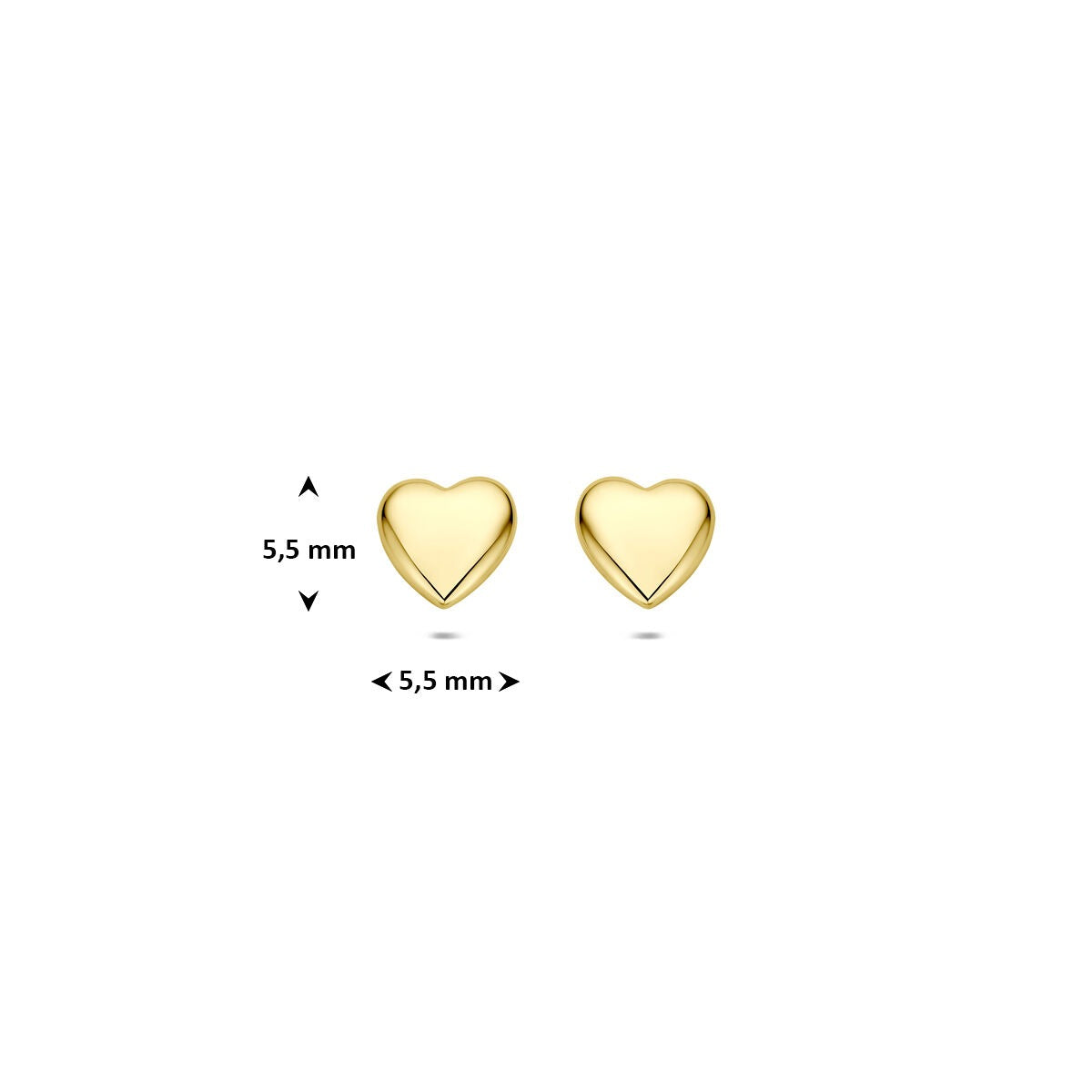 Pendientes de botón chapado en oro de plata en forma de corazón