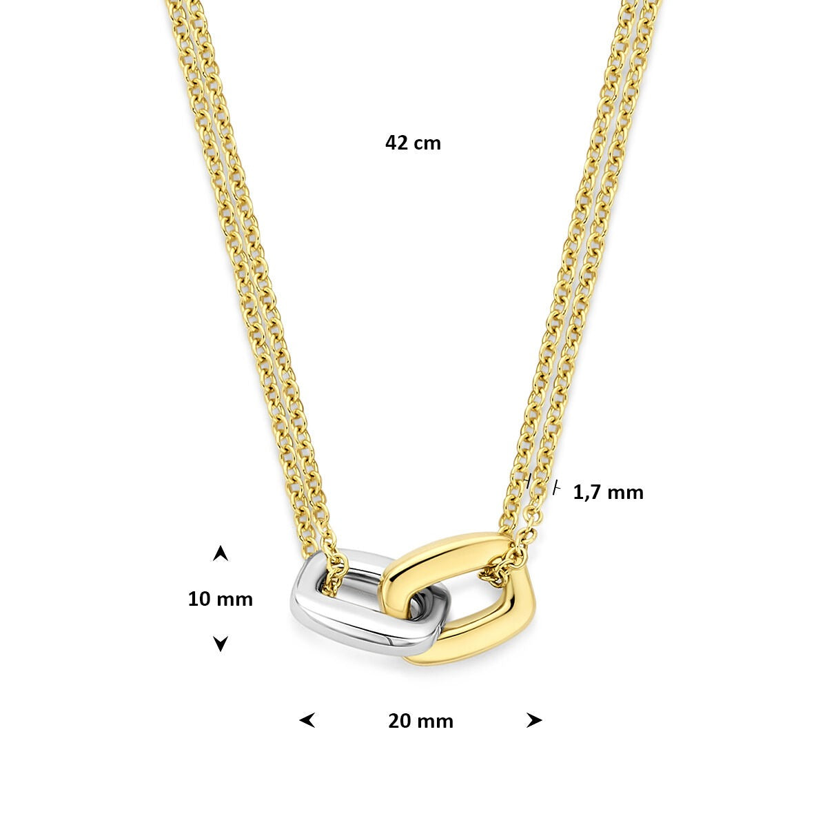 Collar de oro bicolor con colgante rectangular