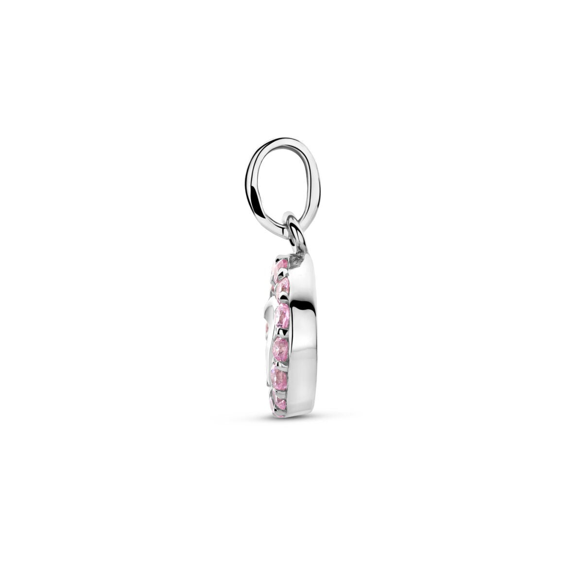 Colgante de plata con corazón de esmalte rosa y circonitas – 15 x 9 mm