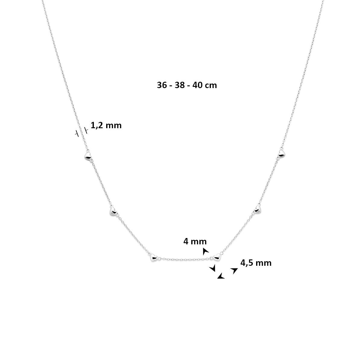 Collar infantil de plata con corazones – collar rodiado