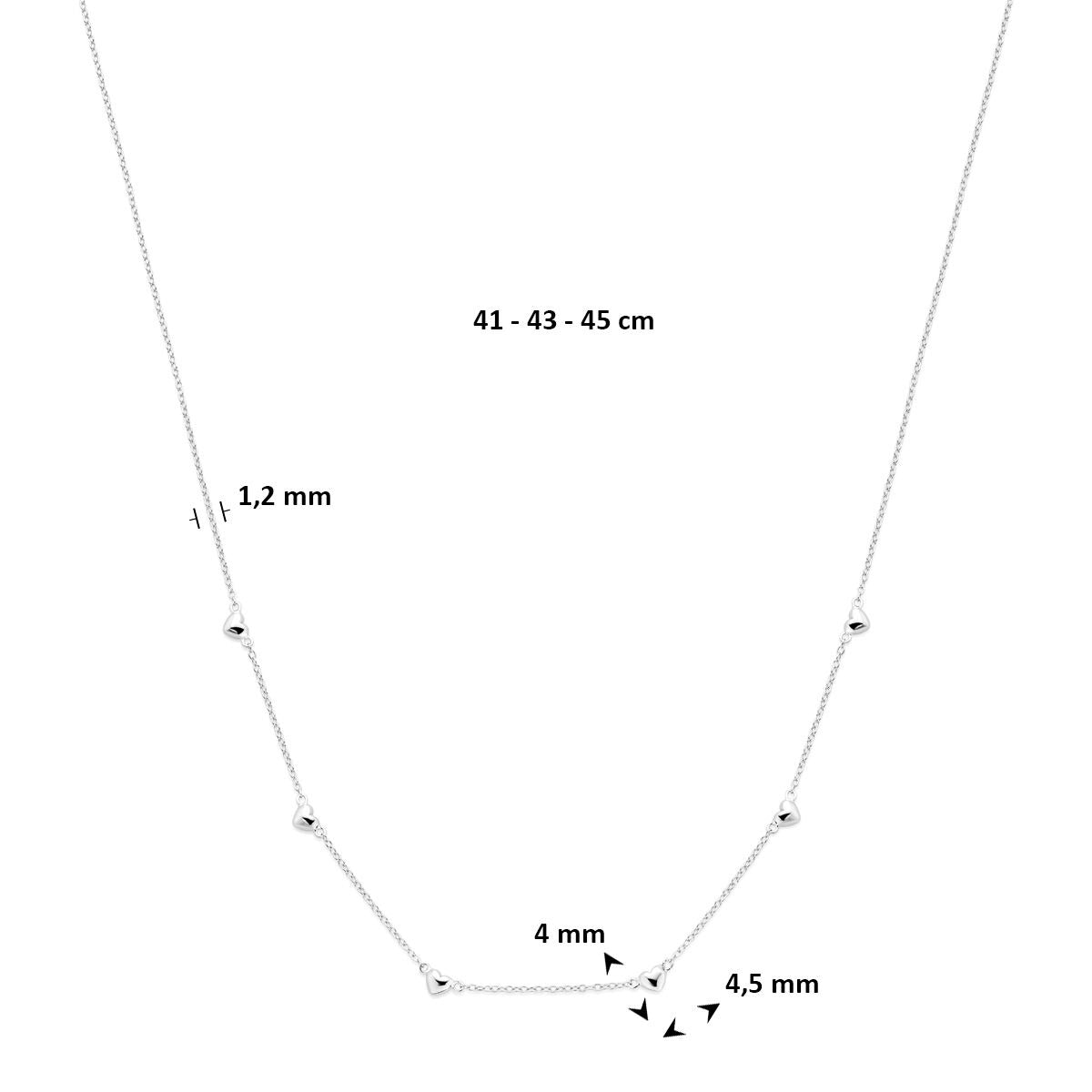 Collar de mujer de plata con corazones – collar rodiado 45 cm