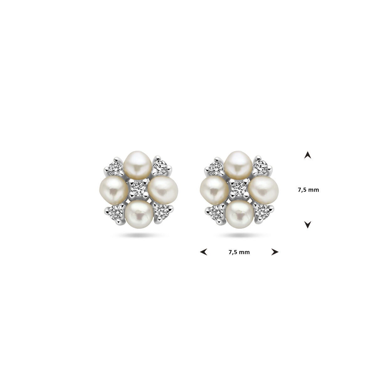 Pendientes de mujer de plata con perla de agua dulce y circonita – rodiados 7.5 mm