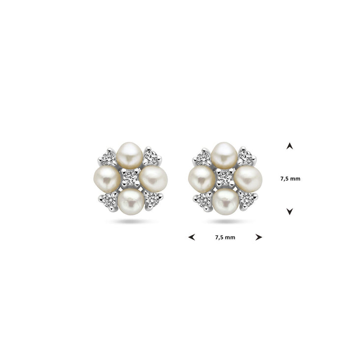 Zilveren dames oorknoppen met zoetwaterparel en zirkonia – gerhodineerd 7.5 mm