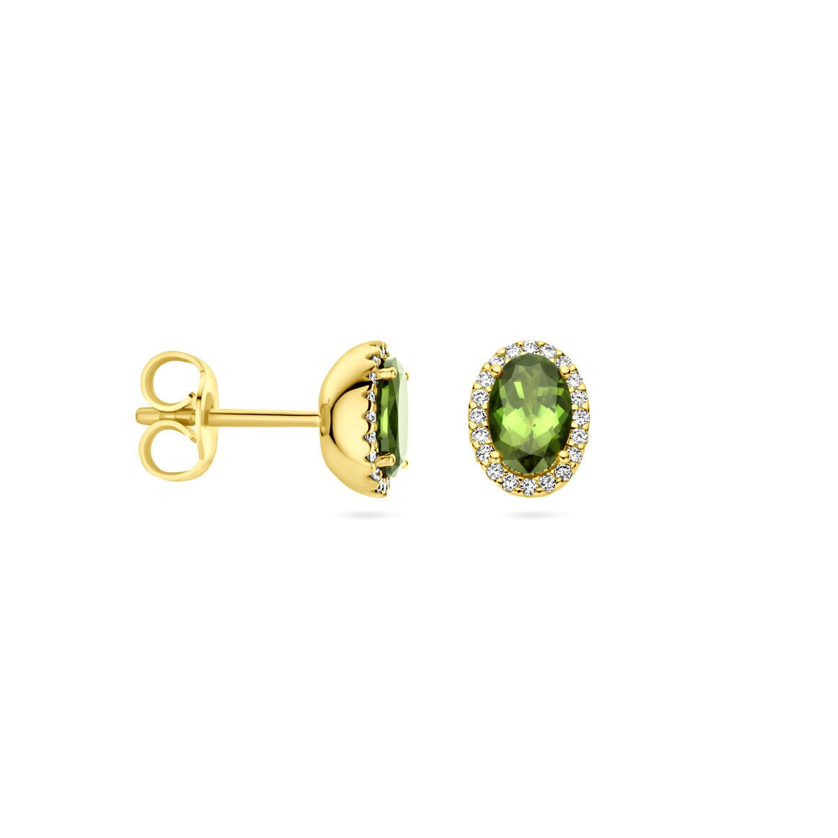 Pendientes de botón de oro amarillo con turmalina y diamante