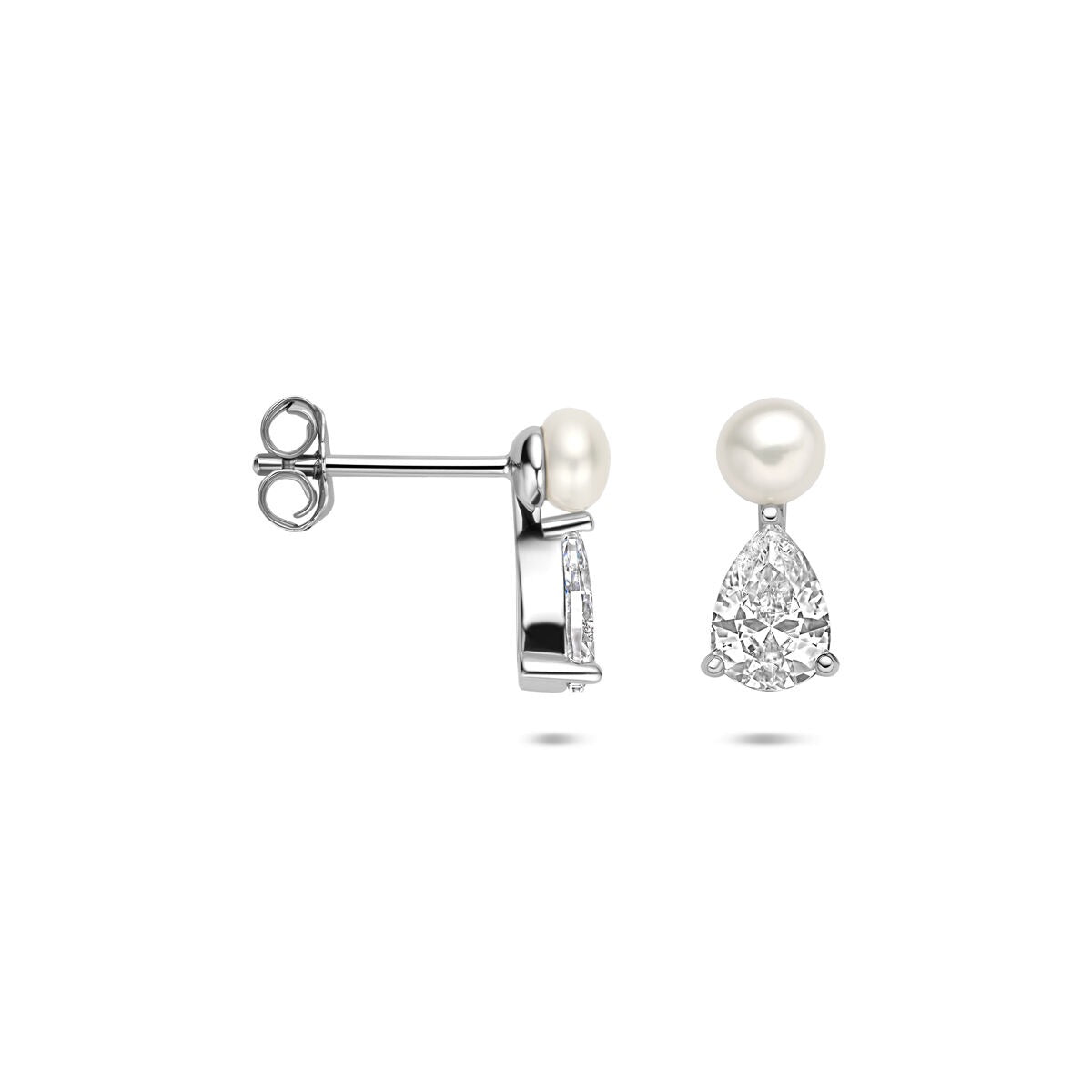 Pendientes de botón de plata con perla y circonita – rodiado en plata 925