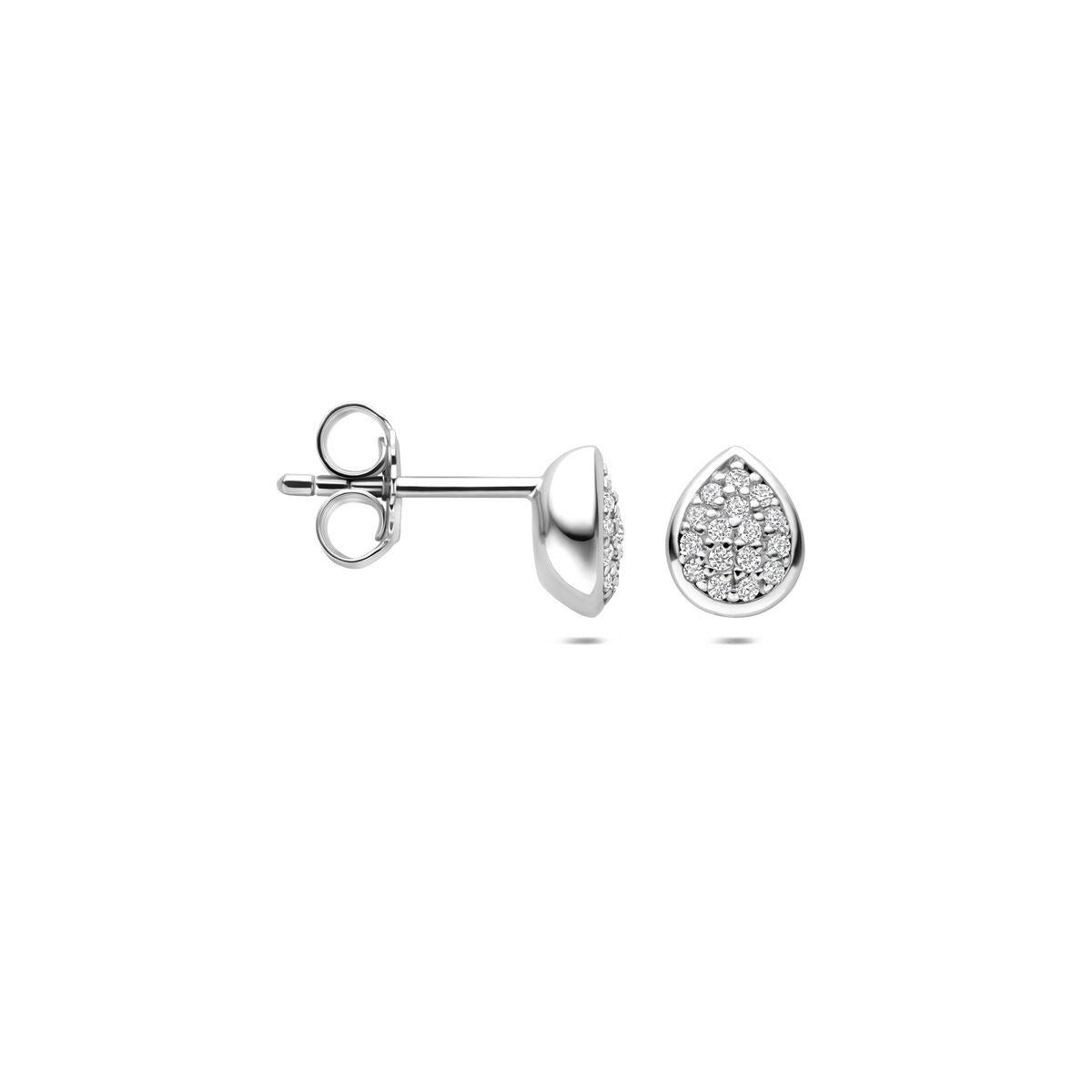Pendientes de botón de mujer en forma de gota de plata con circonita rodiada 6 mm