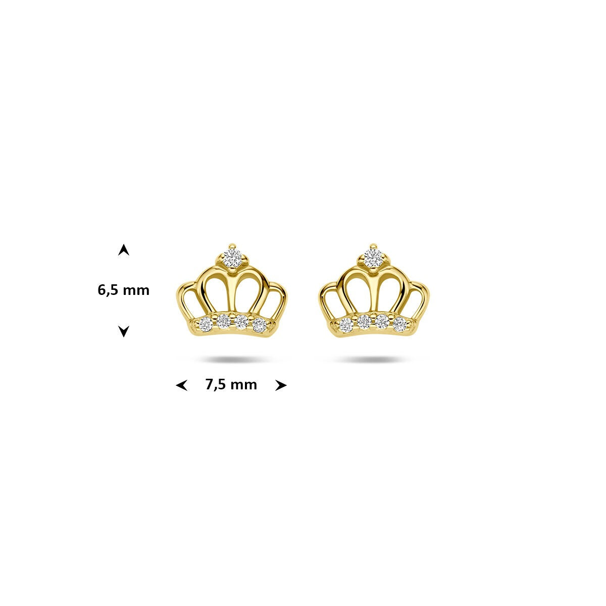 Pendientes infantiles chapados en oro de plata con corona y circonitas