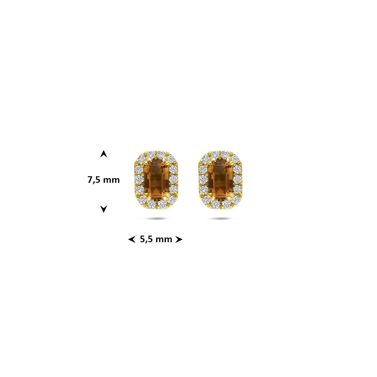 Pendientes de botón de oro amarillo con citrino y diamante cultivado en laboratorio