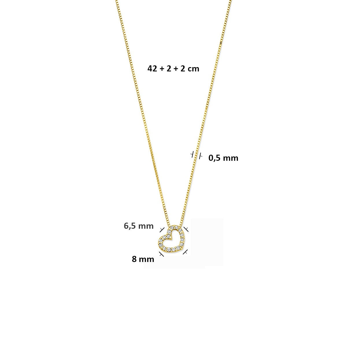 Collar de oro 14k con corazón y diamante cultivado en laboratorio