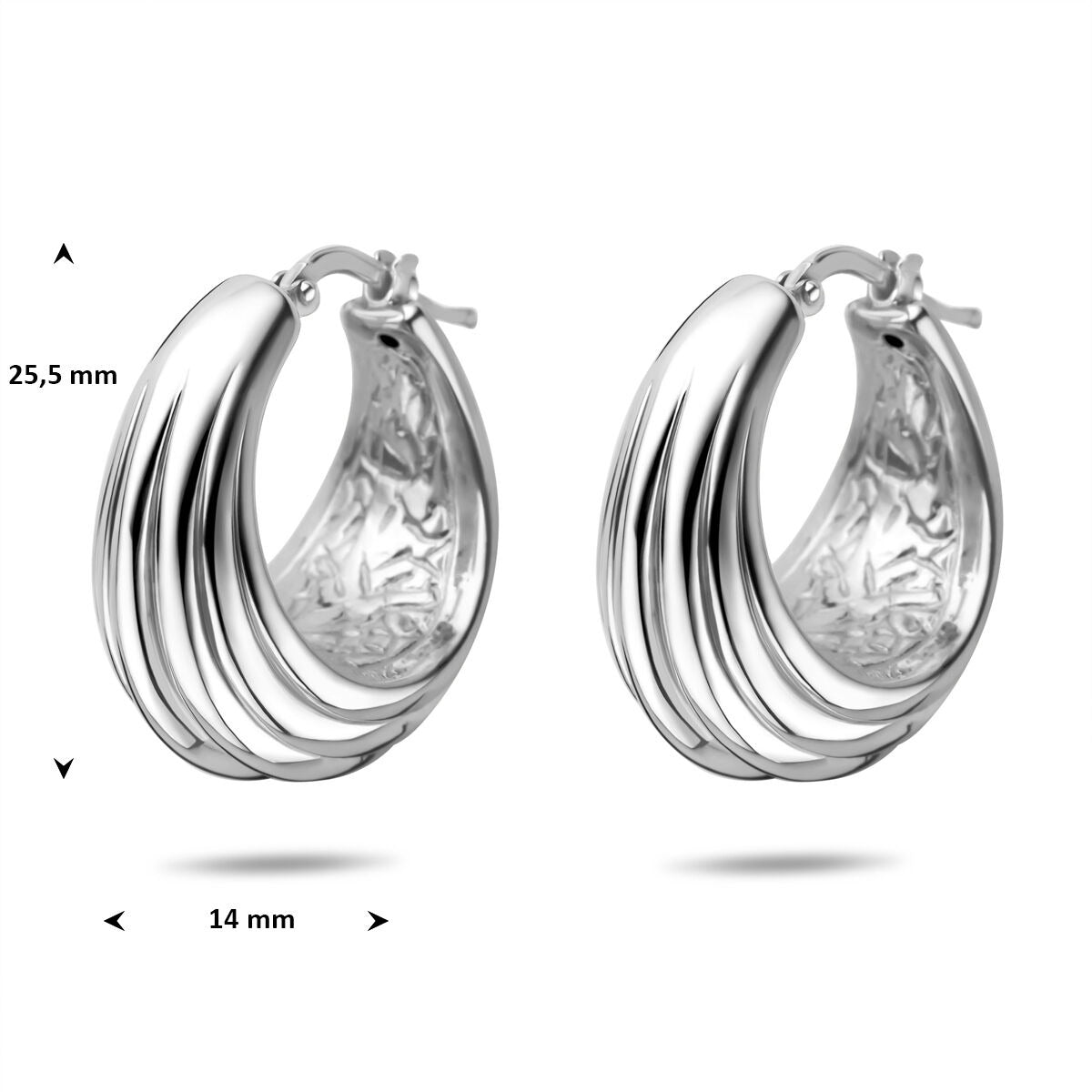 Aros de plata 925 rodiados 25,5 x 14 mm de mujer