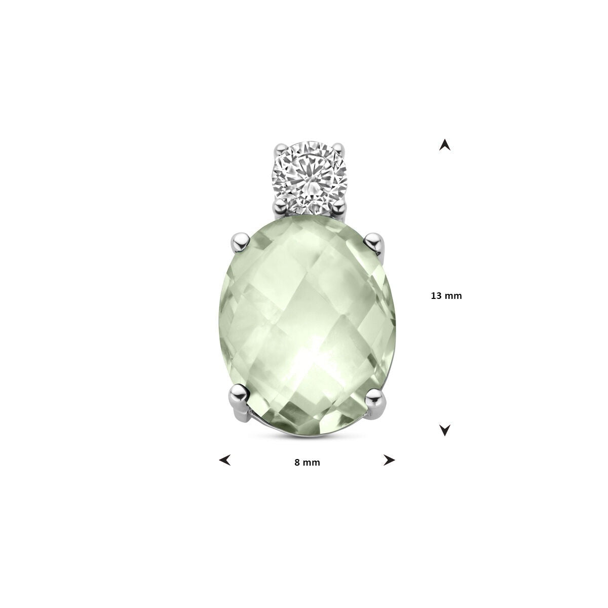 Colgante de plata con amatista verde y circonita – plata rodiada 925, 13 x 8 mm