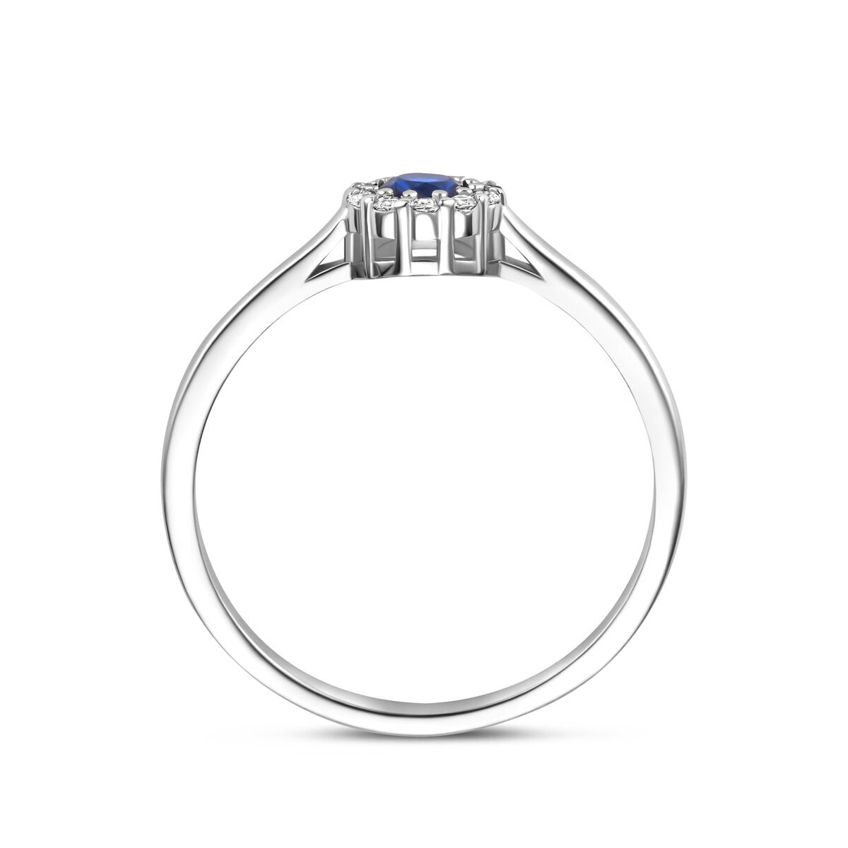 Anillo de mujer de plata rodiada con zafiro y circonita - tallado en brillante