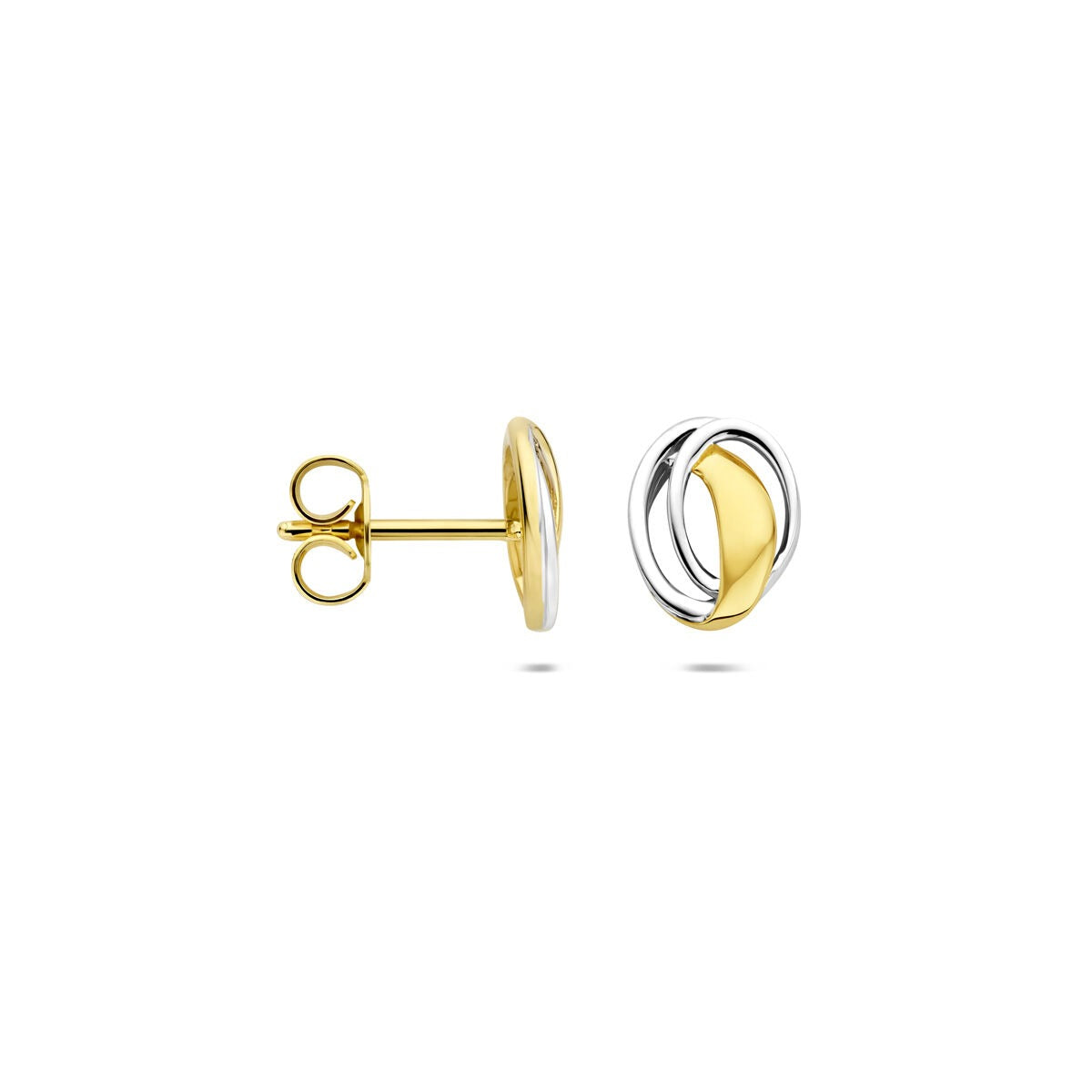 Pendientes de botón en oro – 9k oro amarillo y oro blanco, diseño ovalado