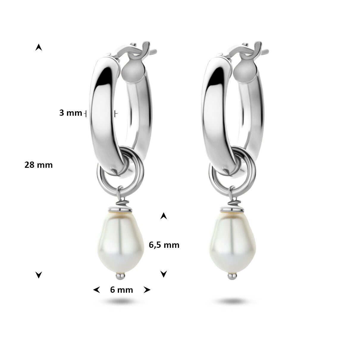 Aros de plata 925 rodiados con perla de agua dulce