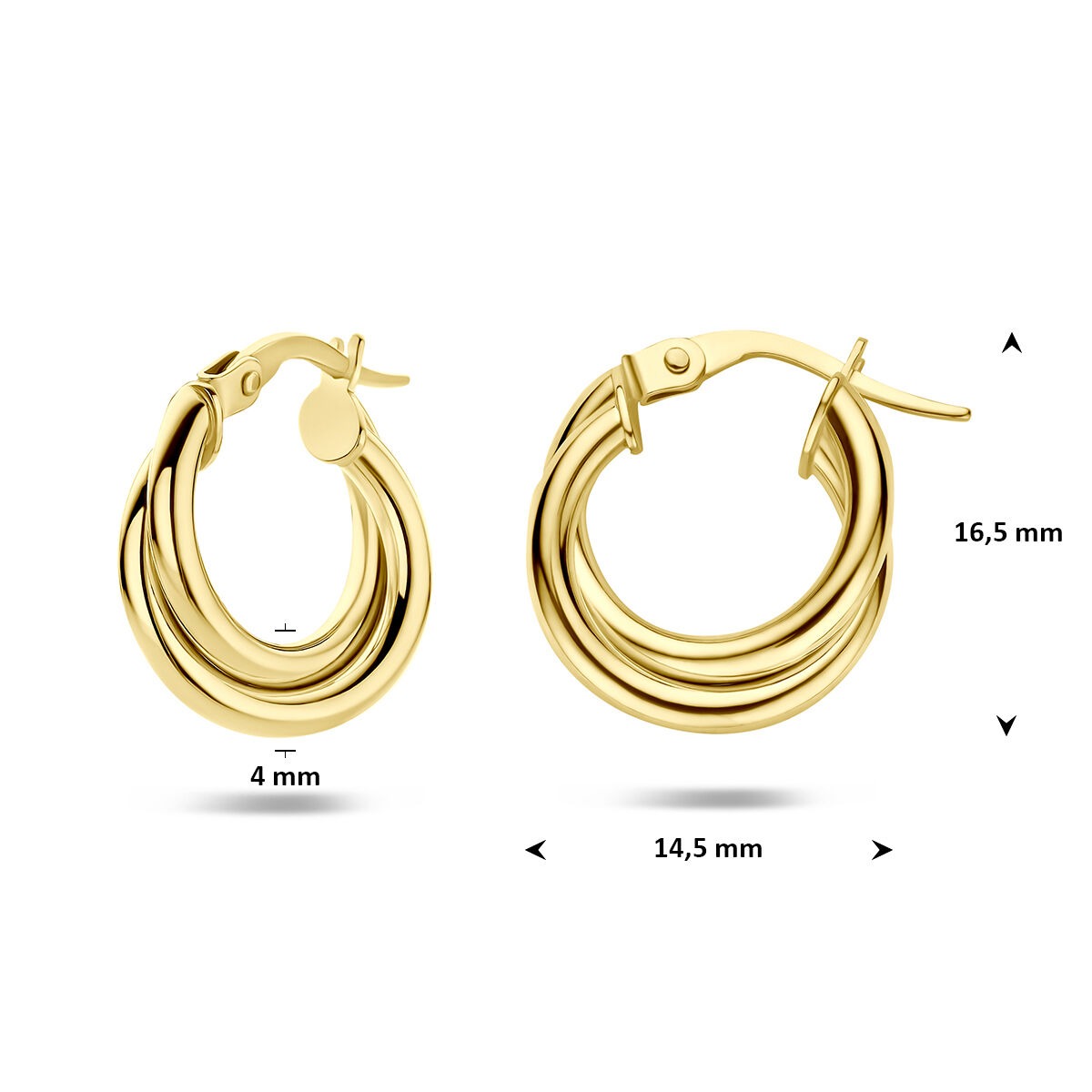 Aros de oro amarillo de 14k 4 mm de mujer con cierre de bisagra