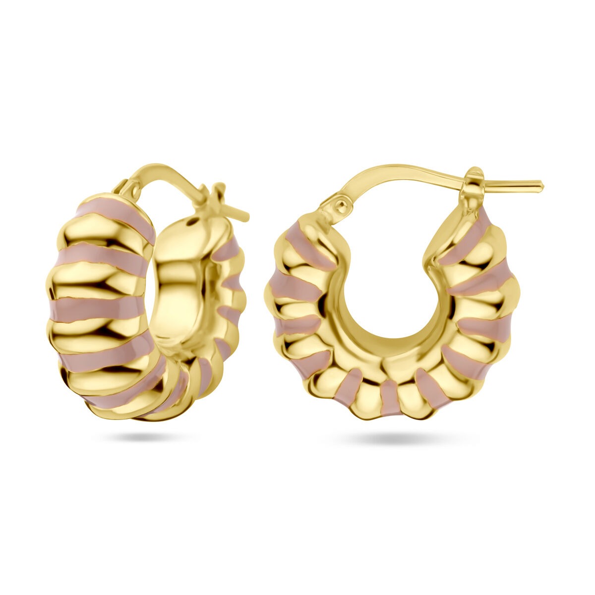 Aros de plata chapado en oro amarillo y esmalte rosa
