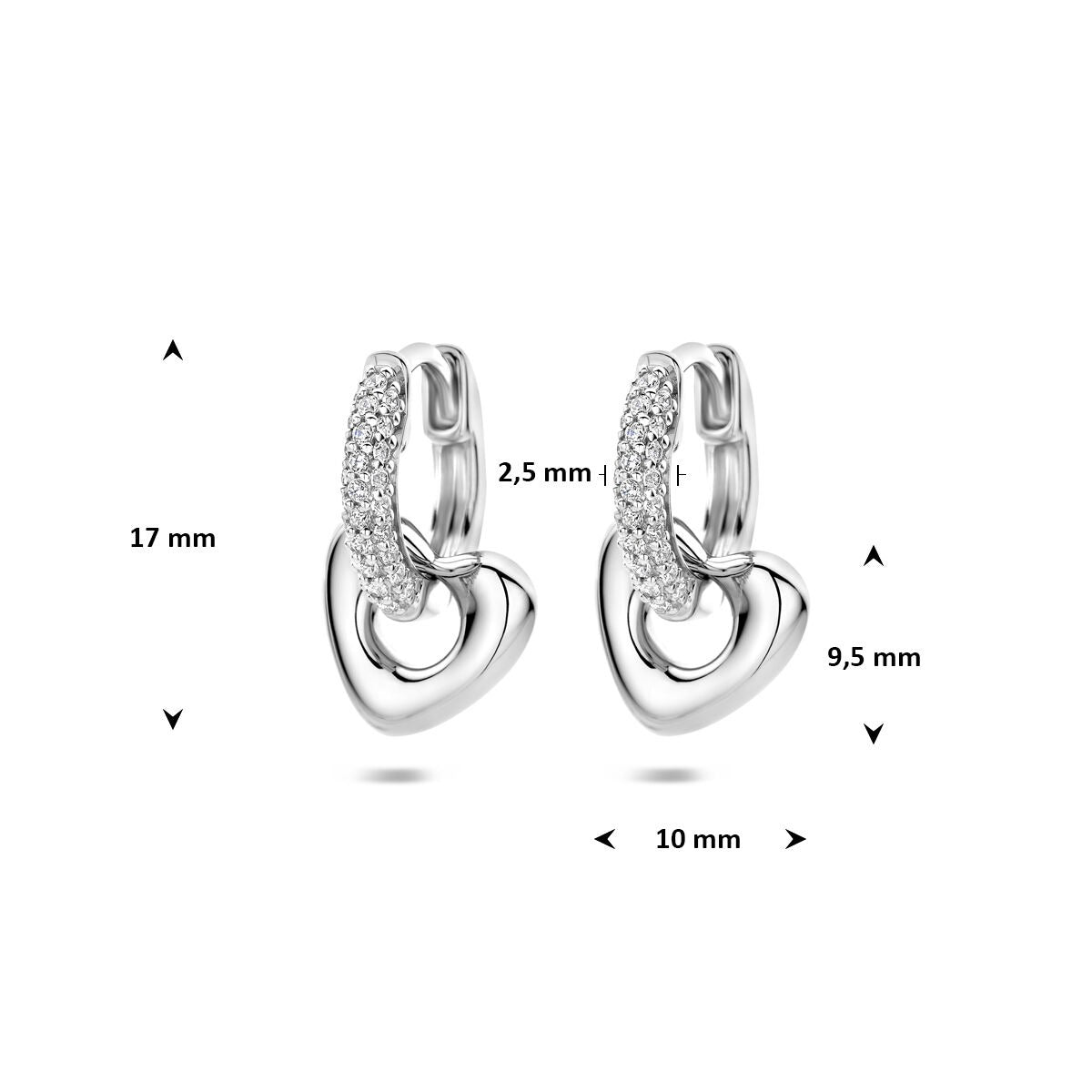 Aros de plata con corazón y circonitas rodiados