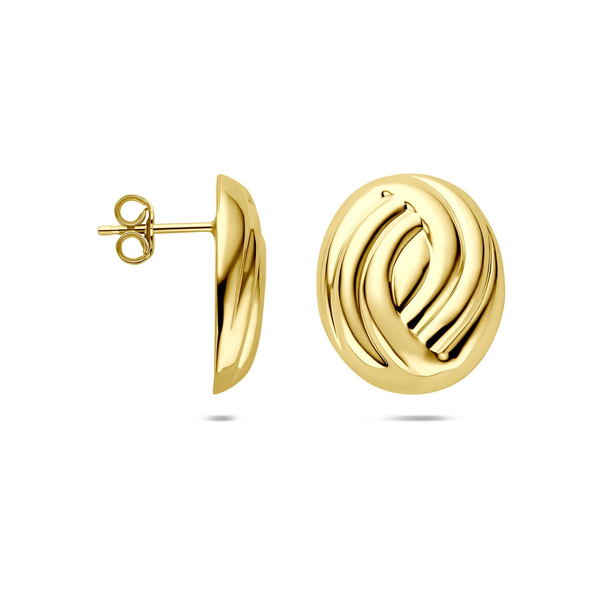 Pendientes de botón de mujer chapado en oro - color oro amarillo