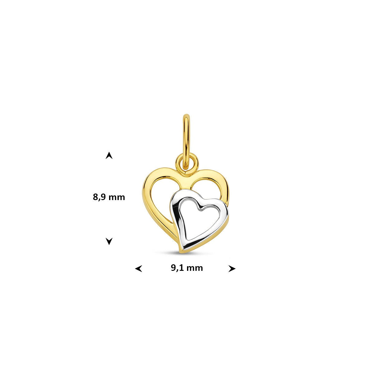 Colgante de corazón bicolor – 14k oro blanco y oro amarillo