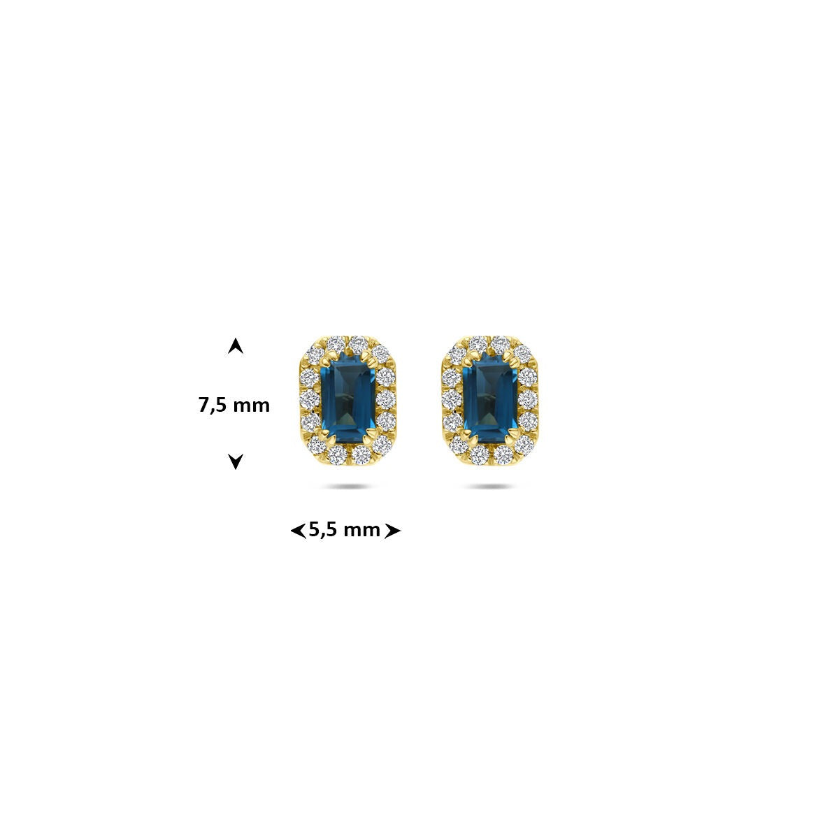 Pendientes de botón de oro amarillo con topacio azul de Londres y diamante cultivado en laboratorio