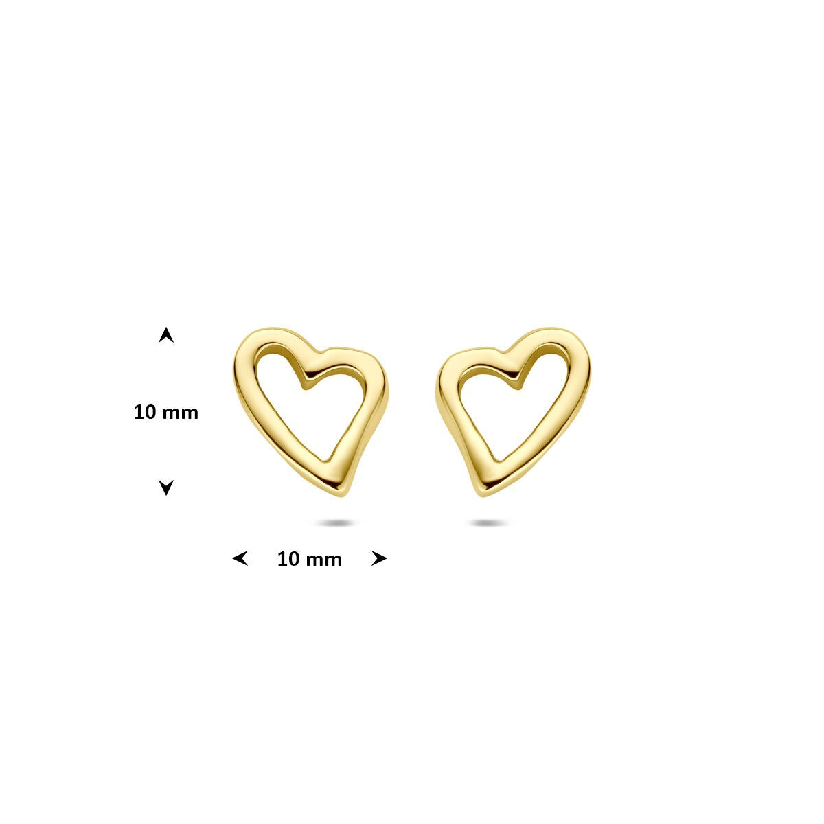Pendientes de botón de oro amarillo con corazón 10 mm