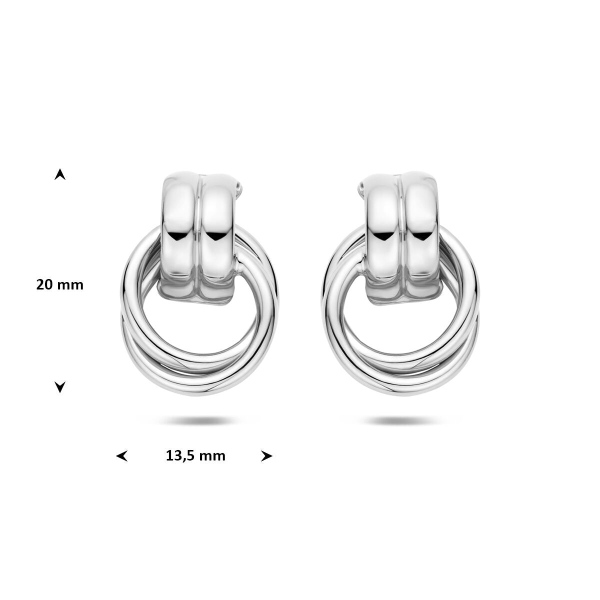 Pendientes de botón de plata 925 rodiados 20 x 13.5 mm