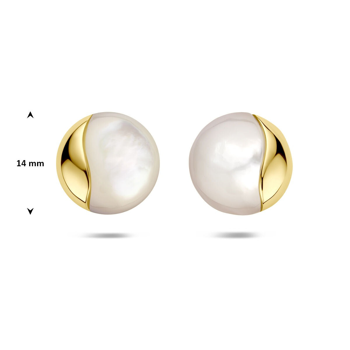 pendientes de botón de oro amarillo con nácar 14 mm