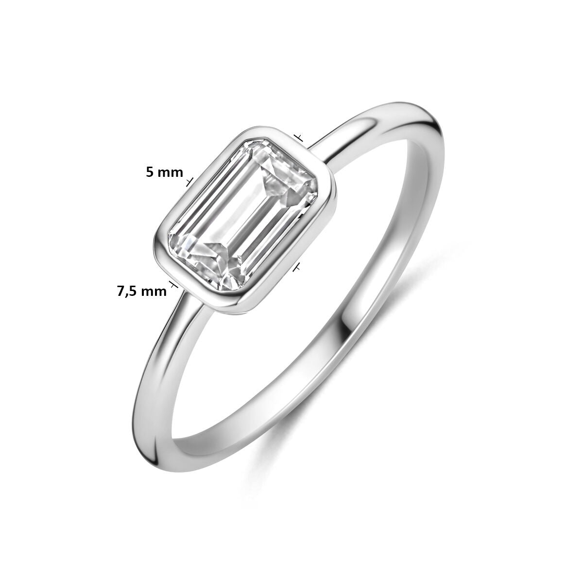 anillo de zirconia plata rodiada