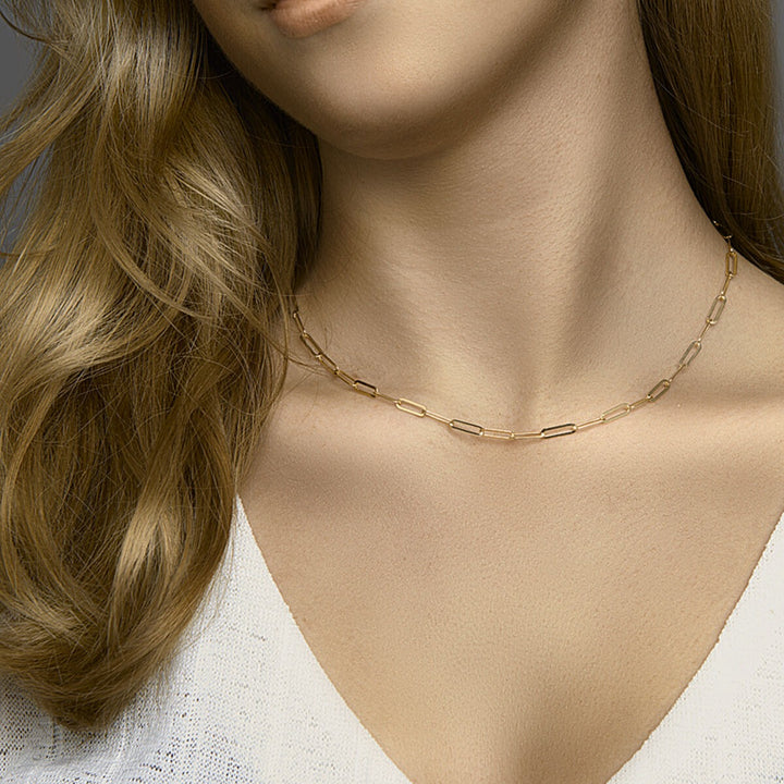Goudkleurig paperclip collier op zilver