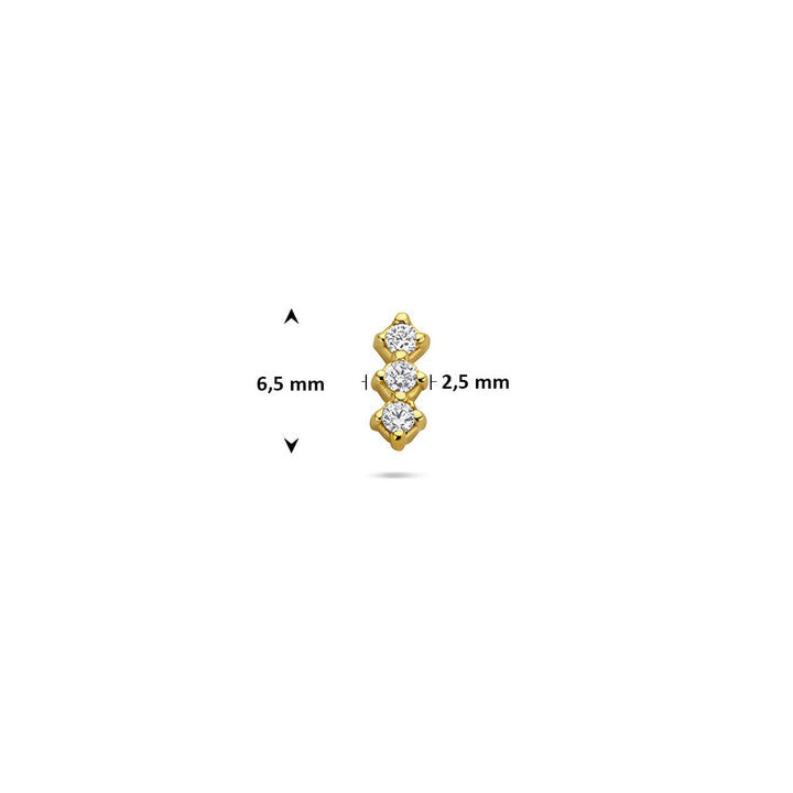 Verguld 925 zilveren flat back piercing met rij zirkonia
