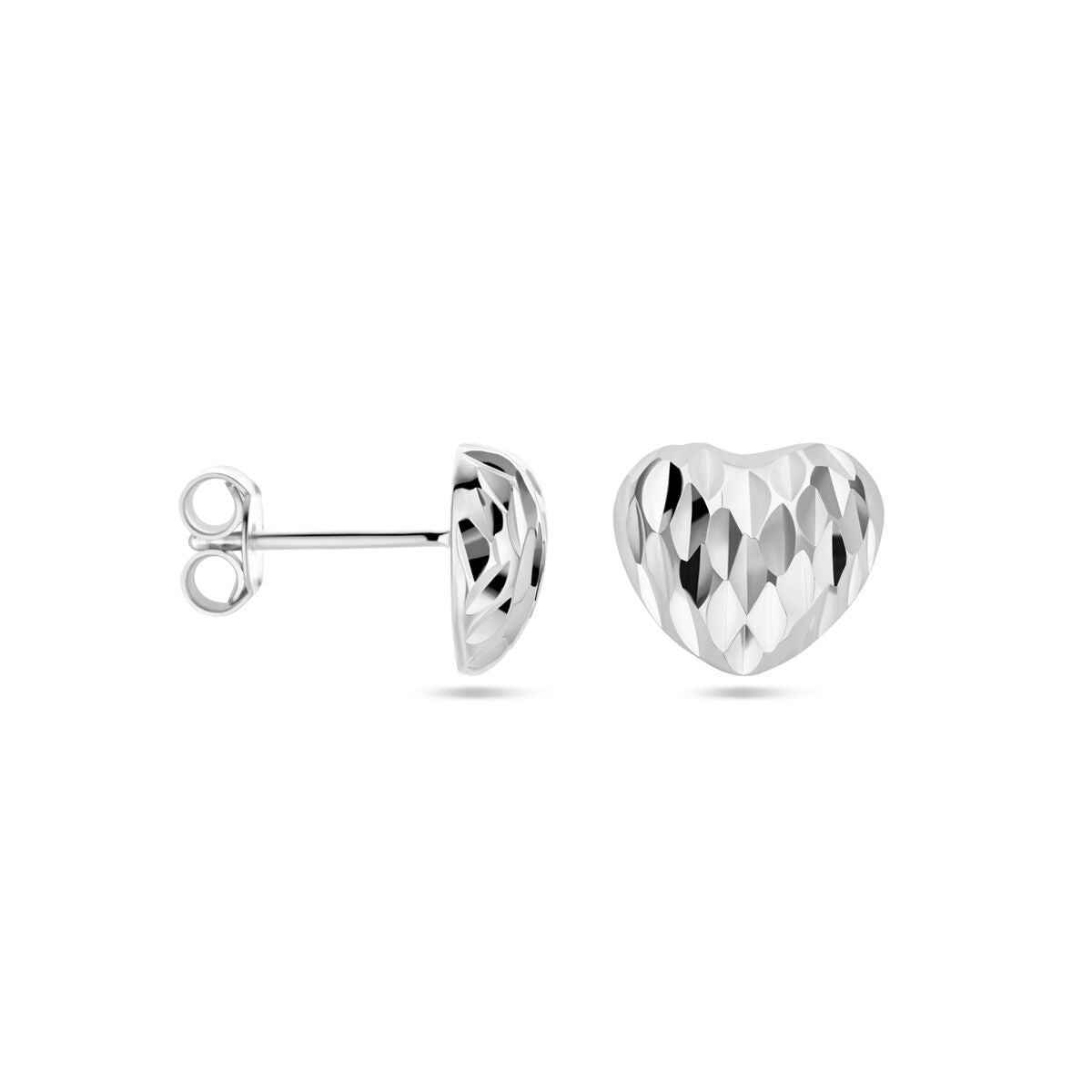 Pendientes de botón en forma de corazón de plata - plata 925 rodiada
