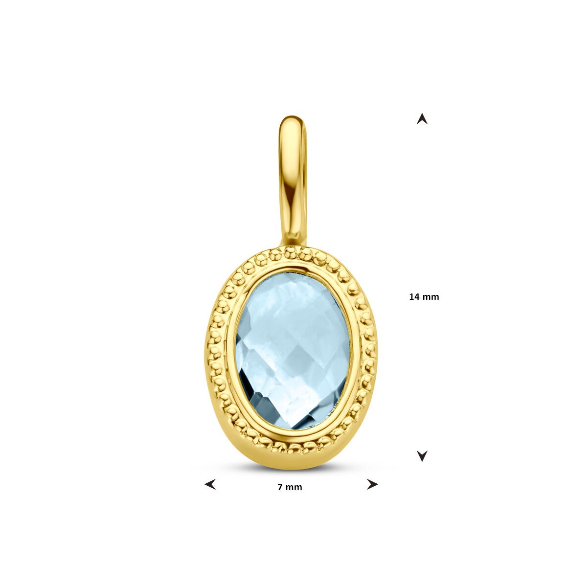 Colgante de oro amarillo de 14k con topacio azul - Montura ovalada de solitario