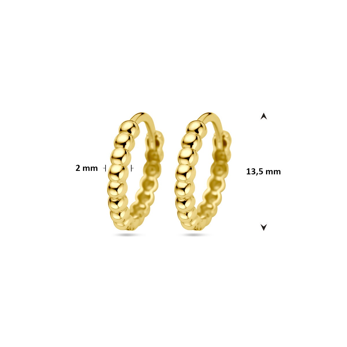 Aros de oro amarillo con bolitas 13.5 x 2 mm