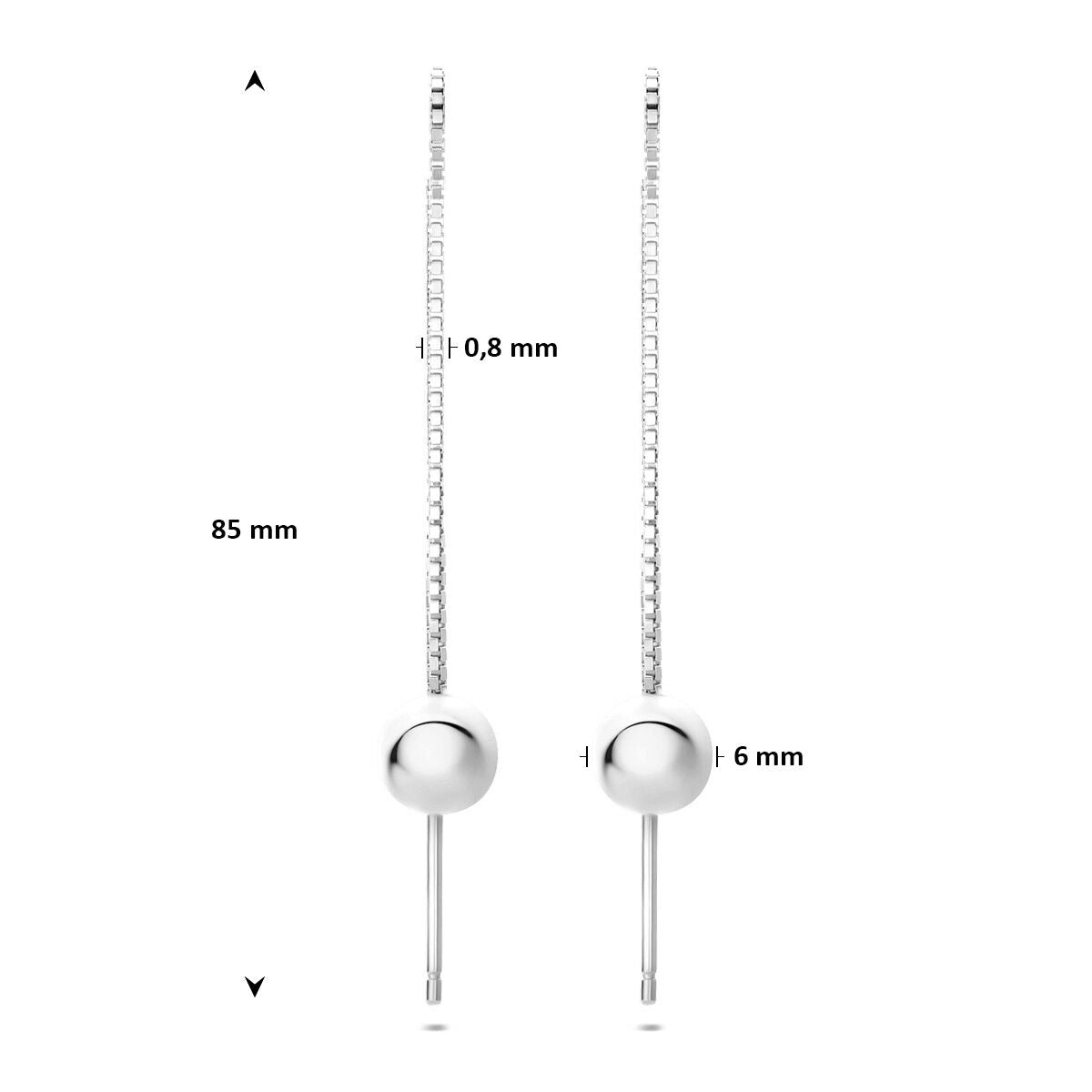 Pendientes de botón de plata rodiada con forma de bola