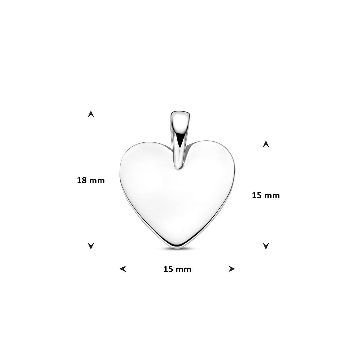 Colgante de corazón de plata rodiado 18 mm