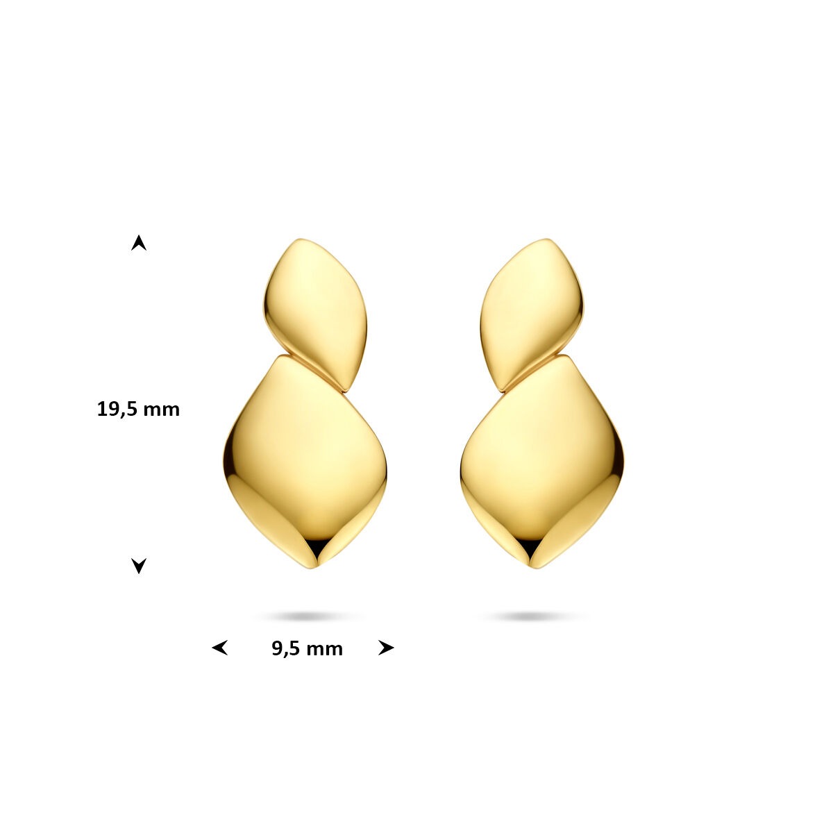 Pendientes de botón de oro 14k diseño alargado