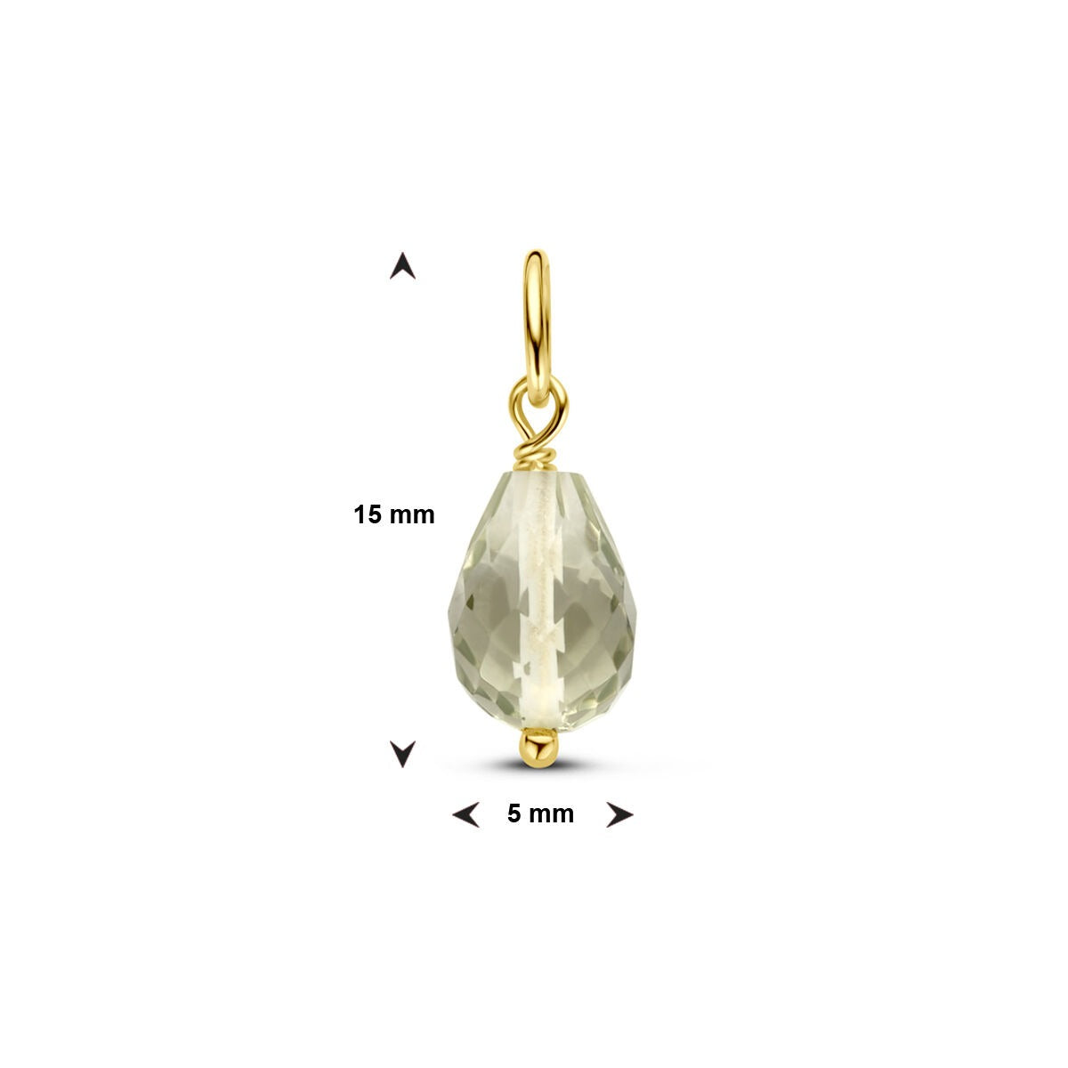 colgante de oro amarillo de 14k con amatista verde – tallada en briolette