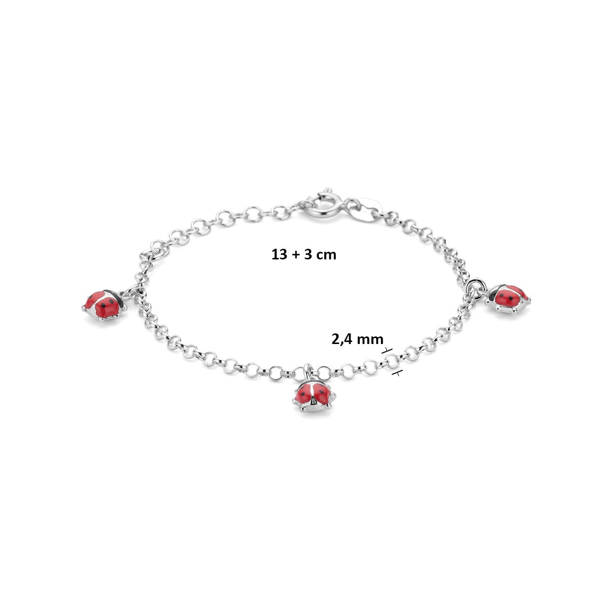 Pulsera infantil de plata con mariquitas – rodiada