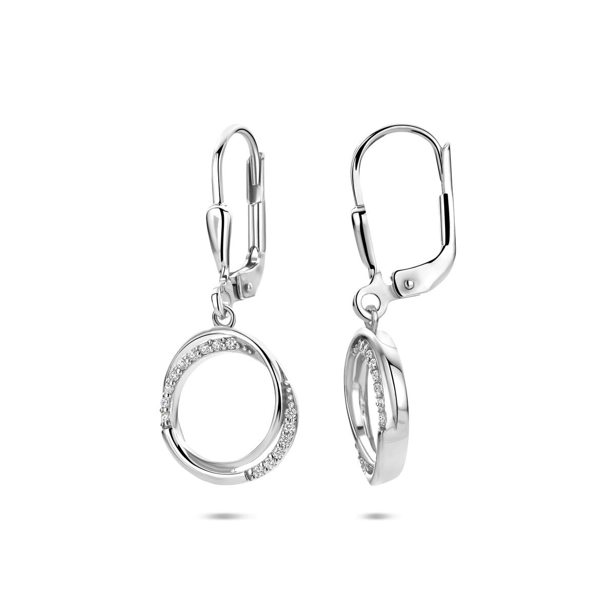 Pendientes de plata rodiada con fila de circonitas